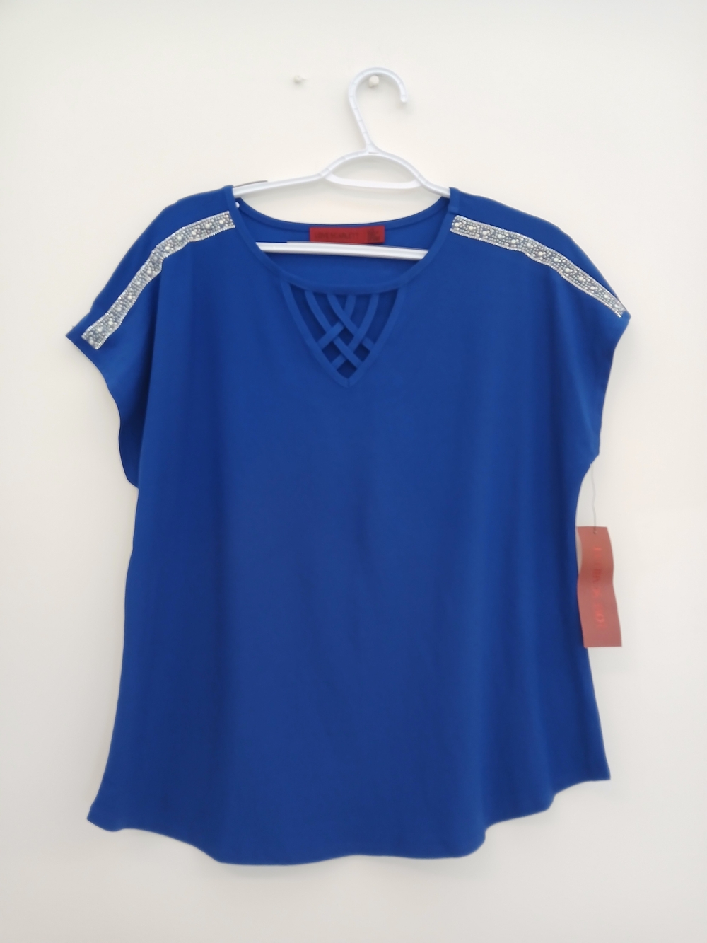 Blue Women's Embellished Shoulder Top